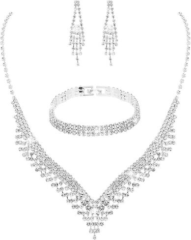 Wedding Jewelry Set for Bride Sparkly Rhinestone Prom Accessories for Women Jewelry Shiny Crystal Bride Bridemaid Prom Costume Necklace Earrings Bracelet Sets for Women in Saudi Arabia
