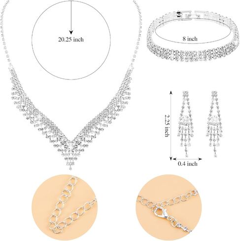 Wedding Jewelry Set for Bride Sparkly Rhinestone Prom Accessories for Women Jewelry Shiny Crystal Bride Bridemaid Prom Costume Necklace Earrings Bracelet Sets for Women in Saudi Arabia