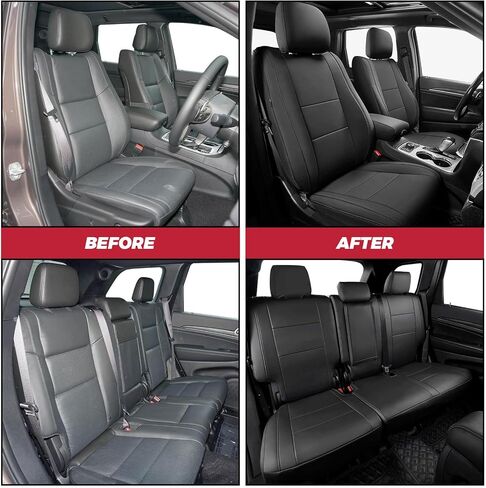 Freesoo مخصص أغطية مقعد السيارة لأغطية مقاعد Jeep Grand Cherokee 2011-2021 ، أغطية مقاعد جلدية مقاومة للماء لسيارات الدفع الرباعي ، ومواد حامي السيارات - المقاعد الأمامية البيج in Kuwait