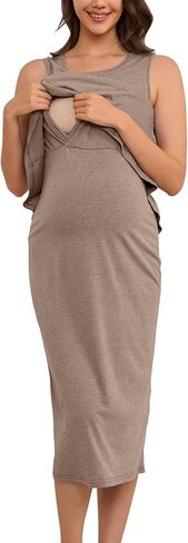 OUGES 2025 Sleeveless Maternity Nuring Dresses for Women Crew Neck Midi Length Easy Breastfeeding Clothes S-XXL in Kuwait
