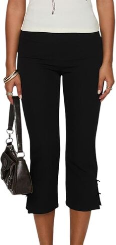 Lace Trim Capri Leggings for Women Stripe Elastic Waist Ruffles Hem Tight Slim Fit Cropped Pants Coquette Leggings in Saudi Arabia