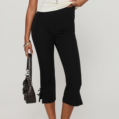 Lace Trim Capri Leggings for Women Stripe Elastic Waist Ruffles Hem Tight Slim Fit Cropped Pants Coquette Leggings in Saudi Arabia