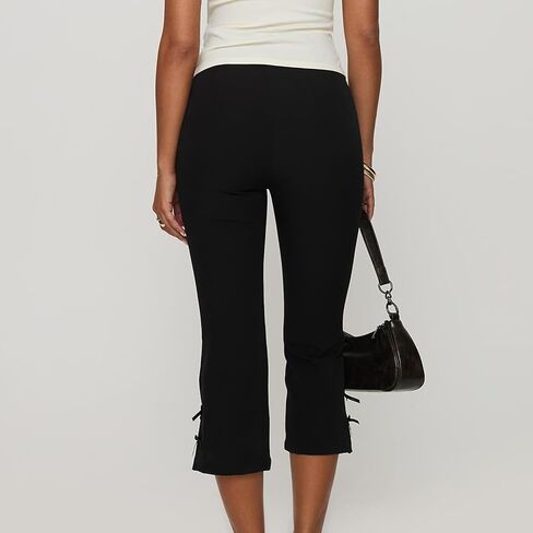 Lace Trim Capri Leggings for Women Stripe Elastic Waist Ruffles Hem Tight Slim Fit Cropped Pants Coquette Leggings in Saudi Arabia