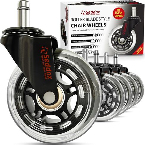 Office Chair Wheels Replacement Set 10mm (3/8" x 7/8") Stem - Fits IKEA Chairs ONLY - Soft Desk Chair Casters for Wood Floors & Carpet - Heavy Duty & Safe for All Floors Without Any Chair Mats in Saudi Arabia