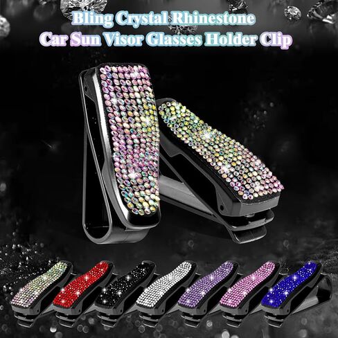 x xotic tech Glasses Holders for Car Sun Visor, 2 Pack Fashion Bling Crystal Rhinestones Car Eyeglasses Sunglasses Hanger Mount with Ticket Card Clip (Purple) in Saudi Arabia
