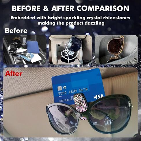x xotic tech Glasses Holders for Car Sun Visor, 2 Pack Fashion Bling Crystal Rhinestones Car Eyeglasses Sunglasses Hanger Mount with Ticket Card Clip (Purple) in Saudi Arabia