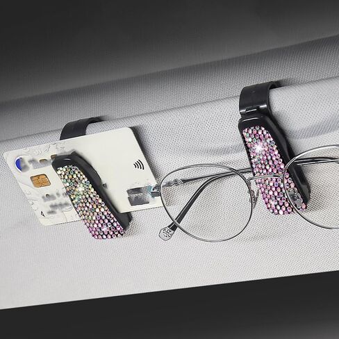 x xotic tech Glasses Holders for Car Sun Visor, 2 Pack Fashion Bling Crystal Rhinestones Car Eyeglasses Sunglasses Hanger Mount with Ticket Card Clip (Purple) in Saudi Arabia