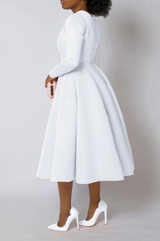 Famnbro Women's Vintage Cocktail Dresses 1950s Round Neck Long Sleeve A Line Formal Church Swing Maxi Dress in Saudi Arabia