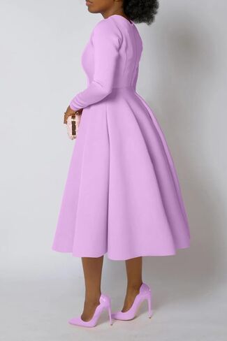 Famnbro Women's Vintage Cocktail Dresses 1950s Round Neck Long Sleeve A Line Formal Church Swing Maxi Dress in Saudi Arabia