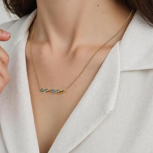 Necklaces for Women, Dainty 14K Gold Plated Necklace Beach Jewelry Wave Necklace, Gifts for Women, Beach Jewelry Birthday Gifts for Daughter Mom and Sister Ocean Necklaces Retirement Present in Saudi Arabia
