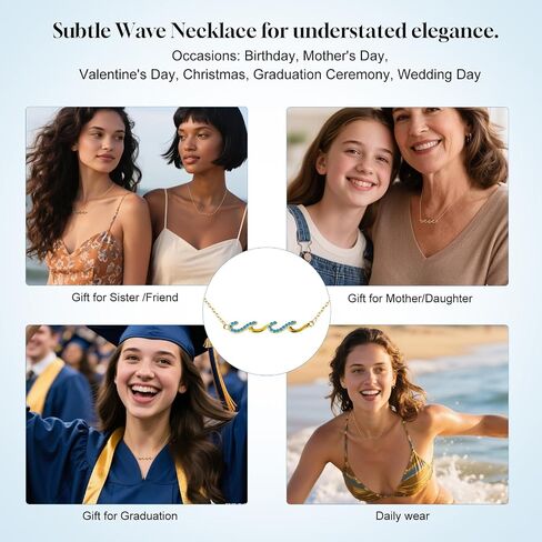 Necklaces for Women, Dainty 14K Gold Plated Necklace Beach Jewelry Wave Necklace, Gifts for Women, Beach Jewelry Birthday Gifts for Daughter Mom and Sister Ocean Necklaces Retirement Present in Saudi Arabia