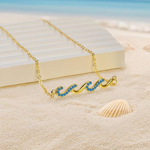 Necklaces for Women, Dainty 14K Gold Plated Necklace Beach Jewelry Wave Necklace, Gifts for Women, Beach Jewelry Birthday Gifts for Daughter Mom and Sister Ocean Necklaces Retirement Present in Saudi Arabia