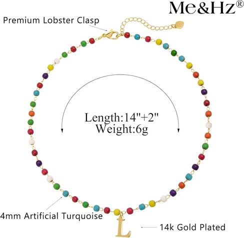 Me&Hz Initial Necklaces for Women, Colorful Boho Beaded Choker Necklace Dainty 14k Gold Plated Letter Necklace for Women Trendy Handmade Rainbow Beaded Choker Summer Beach Jewelry Personalized Gift in Kuwait