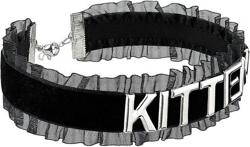 Handmade Black Choker Necklace for Women, Adjustable Black Velvet Lace Choker Collar for Women with Silver Letters, Gothic Choker Jewelry in Saudi Arabia