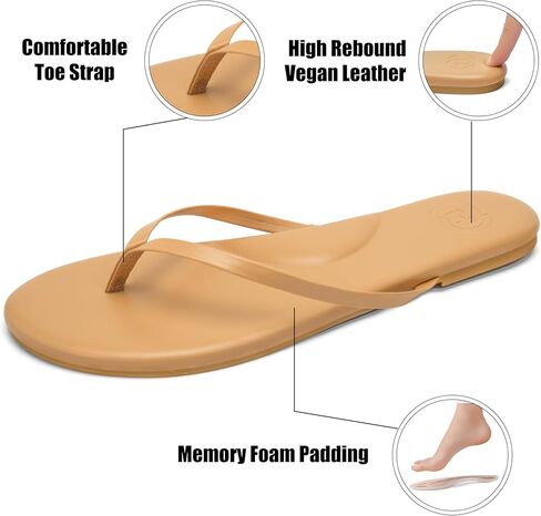 INMINPIN Women's Flip Flops Flat Sandals with Arch Support Ultra Comfort Vegan Leather Thong Sandals with Memory Foam Summer Beach Minimalist Slides in Kuwait