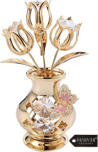 Matashi Valentine's Day Gift for Women, Girlfriend Crystal Flowers Bouquet, 24K Gold Plated Figurines Table Centerpiece Gift for Her, Mom, Daughter, Grandma, Aunt - Decorative Butterfly Studded Gift in Saudi Arabia