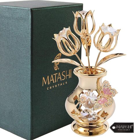 Matashi Valentine's Day Gift for Women, Girlfriend Crystal Flowers Bouquet, 24K Gold Plated Figurines Table Centerpiece Gift for Her, Mom, Daughter, Grandma, Aunt - Decorative Butterfly Studded Gift in Saudi Arabia