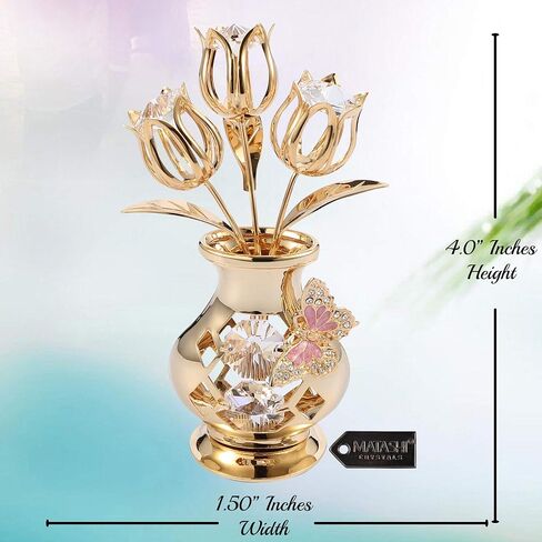Matashi Valentine's Day Gift for Women, Girlfriend Crystal Flowers Bouquet, 24K Gold Plated Figurines Table Centerpiece Gift for Her, Mom, Daughter, Grandma, Aunt - Decorative Butterfly Studded Gift in Saudi Arabia