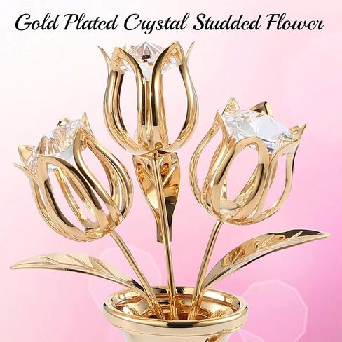 Matashi Valentine's Day Gift for Women, Girlfriend Crystal Flowers Bouquet, 24K Gold Plated Figurines Table Centerpiece Gift for Her, Mom, Daughter, Grandma, Aunt - Decorative Butterfly Studded Gift in Saudi Arabia