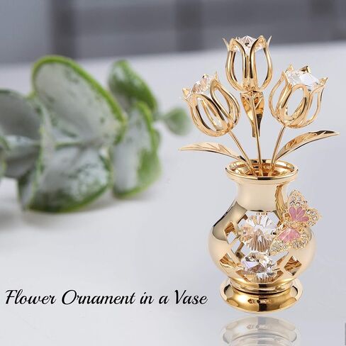 Matashi Valentine's Day Gift for Women, Girlfriend Crystal Flowers Bouquet, 24K Gold Plated Figurines Table Centerpiece Gift for Her, Mom, Daughter, Grandma, Aunt - Decorative Butterfly Studded Gift in Saudi Arabia