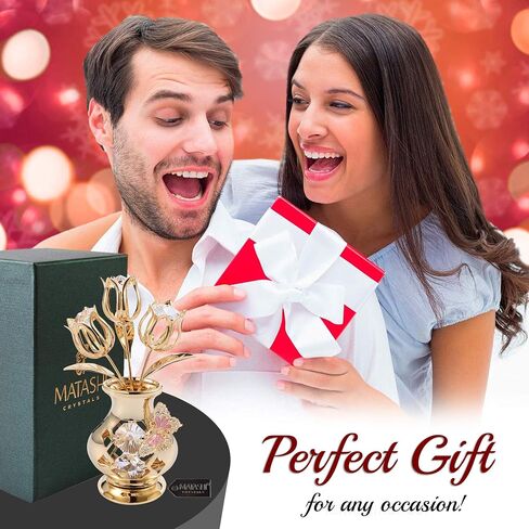 Matashi Valentine's Day Gift for Women, Girlfriend Crystal Flowers Bouquet, 24K Gold Plated Figurines Table Centerpiece Gift for Her, Mom, Daughter, Grandma, Aunt - Decorative Butterfly Studded Gift in Saudi Arabia