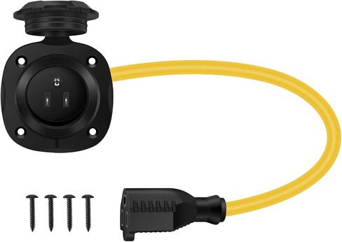 15A 20 Inch AC Port Plug,125V RV Shore Power Inlet Socket with Extension Cord,Waterproof Electrical Outlet Receptacle Box,Yellow in Saudi Arabia
