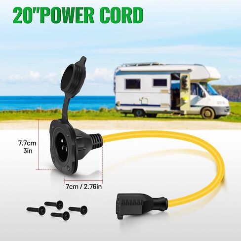 15A 20 Inch AC Port Plug,125V RV Shore Power Inlet Socket with Extension Cord,Waterproof Electrical Outlet Receptacle Box,Yellow in Saudi Arabia