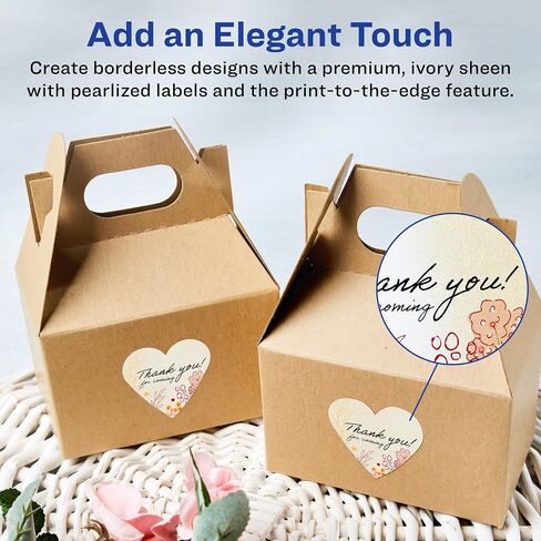 Avery Pearlized Ivory Heart Labels with Sure Feed Technology, Print-to-The-Edge, 2-9/32" x 1-27/32", 120 Pearlized Ivory Labels, Laser/Inkjet Printable Labels in Saudi Arabia