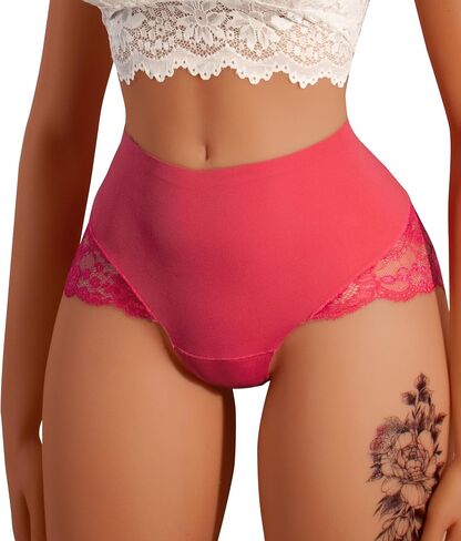Hibluco Sexy Lace Women Briefs No Show Short High Waist Underwear Full Coverage Panties in Saudi Arabia