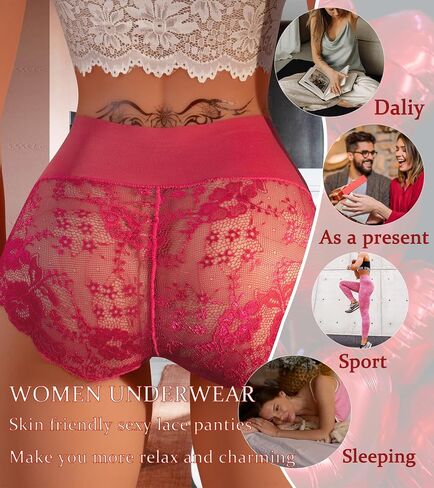 Hibluco Sexy Lace Women Briefs No Show Short High Waist Underwear Full Coverage Panties in Saudi Arabia