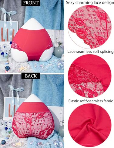 Hibluco Sexy Lace Women Briefs No Show Short High Waist Underwear Full Coverage Panties in Saudi Arabia