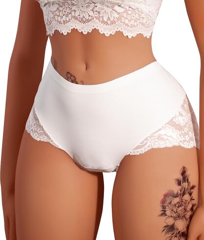 Hibluco Sexy Lace Women Briefs No Show Short High Waist Underwear Full Coverage Panties in Saudi Arabia
