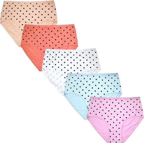 Womens Underwear Cotton Plus Size Briefs XL-5XL Mid High Waist Full Coverage Ladies Panties 5 Pack Polka Dot in Saudi Arabia