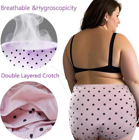 Womens Underwear Cotton Plus Size Briefs XL-5XL Mid High Waist Full Coverage Ladies Panties 5 Pack Polka Dot in Saudi Arabia