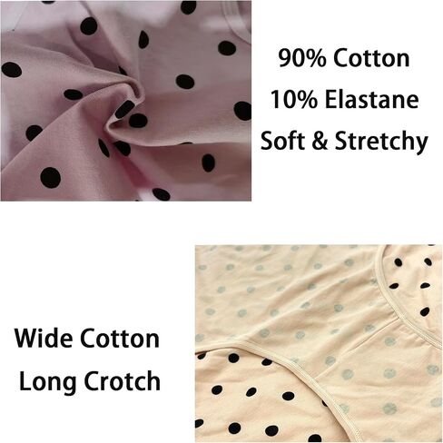 Womens Underwear Cotton Plus Size Briefs XL-5XL Mid High Waist Full Coverage Ladies Panties 5 Pack Polka Dot in Saudi Arabia