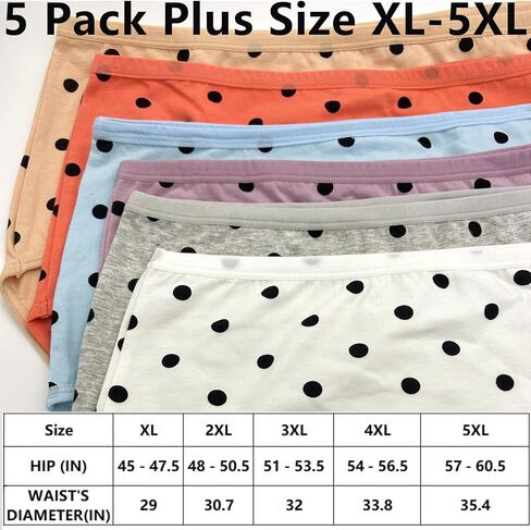 Womens Underwear Cotton Plus Size Briefs XL-5XL Mid High Waist Full Coverage Ladies Panties 5 Pack Polka Dot in Saudi Arabia