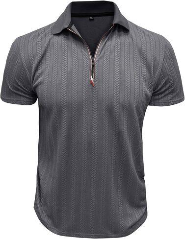 Nuofengkudu Men's Quarter Zip Polo Short Sleeve Collared T-Shirts Vintage Textured Casual Summer Tee Shirt in Kuwait
