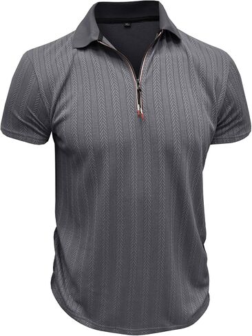 Nuofengkudu Men's Quarter Zip Polo Short Sleeve Collared T-Shirts Vintage Textured Casual Summer Tee Shirt in Kuwait