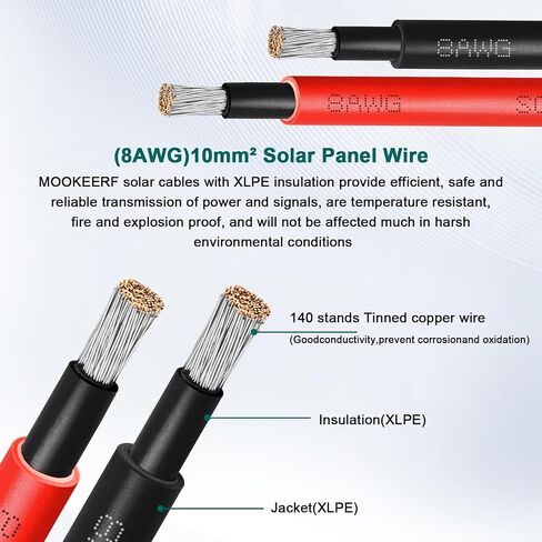 كبل تمديد لوحة الطاقة الشمسية - 10AWG 50 قدم سلك شمسي مع موصلات من الذكور والإناث المقاوم للماء للربع الوطني ، المنزل ، القارب ، السيارة (أحمر + أسود) in Saudi Arabia