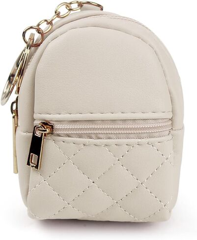 Small Change Coin Purse, Mini Backpack Cute Cosmetic Bag for Women with Keychain and 2 Zipper Layers, Change Purse for Travel and Dating (Beige) in Saudi Arabia