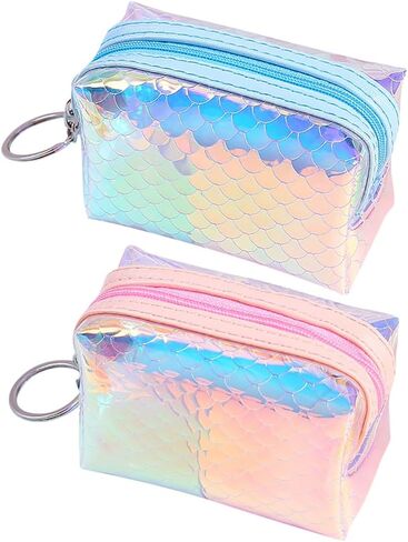 2 Pcs Mermaid Coin Purse Holographic Coin Bag Small Glitter Wallet Zipper Coin Pouch Mini Change Handbag Credit Card Holder for Girls Semicircle in Saudi Arabia