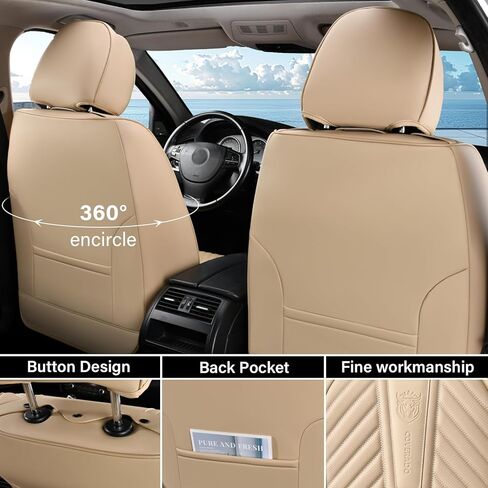 Coverado Seat Covers Full Set, Luxury Leather Car Seat Covers for Car with Lumbar Support, Automotive Seat Covers Waterproof Car Seat Protector Universal Fit for Most Cars SUV Truck(Black) in Saudi Arabia