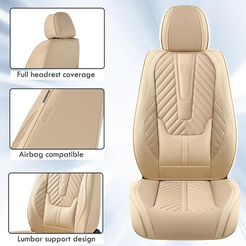 Coverado Seat Covers Full Set, Luxury Leather Car Seat Covers for Car with Lumbar Support, Automotive Seat Covers Waterproof Car Seat Protector Universal Fit for Most Cars SUV Truck(Black) in Saudi Arabia