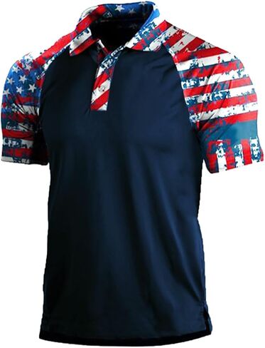 H HYFOL Short Sleeve Polo Shirts for Men Star Patchwork Graphic Stretch Casual American Patriotic Raglan Golf Polos for Men in Saudi Arabia