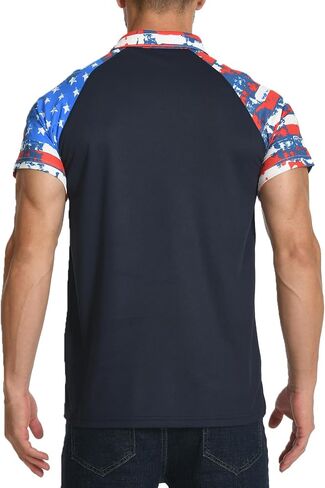 H HYFOL Short Sleeve Polo Shirts for Men Star Patchwork Graphic Stretch Casual American Patriotic Raglan Golf Polos for Men in Saudi Arabia