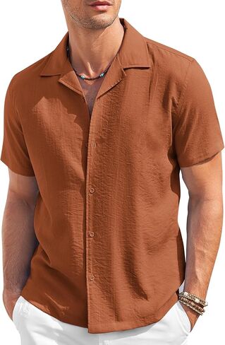COOFANDY Men's Casual Button Down Shirt Short Sleeve Textured Summer Cuban Beach Shirts in Saudi Arabia