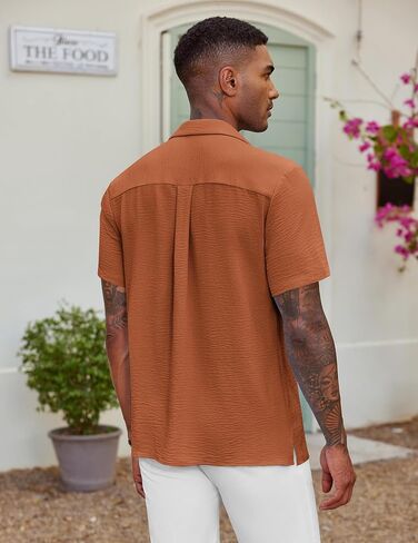 COOFANDY Men's Casual Button Down Shirt Short Sleeve Textured Summer Cuban Beach Shirts in Saudi Arabia