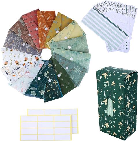 Yoption 38Pcs Cash Envelope System, 12 Pack Waterproof Reusable Plastic Budget Envelopes, 12 Coin Envelopes,12 Budget Sheets and 24 Stickers for Budgeting and Money-Saving in Saudi Arabia