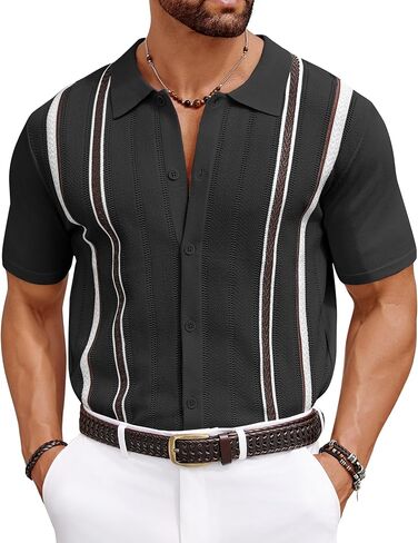 COOFANDY Knit Shirts for Men Casual Short Sleeve Button Down Shirts Summer Beach Stretch Fit Collared Shirts in Saudi Arabia
