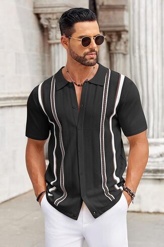 COOFANDY Knit Shirts for Men Casual Short Sleeve Button Down Shirts Summer Beach Stretch Fit Collared Shirts in Saudi Arabia